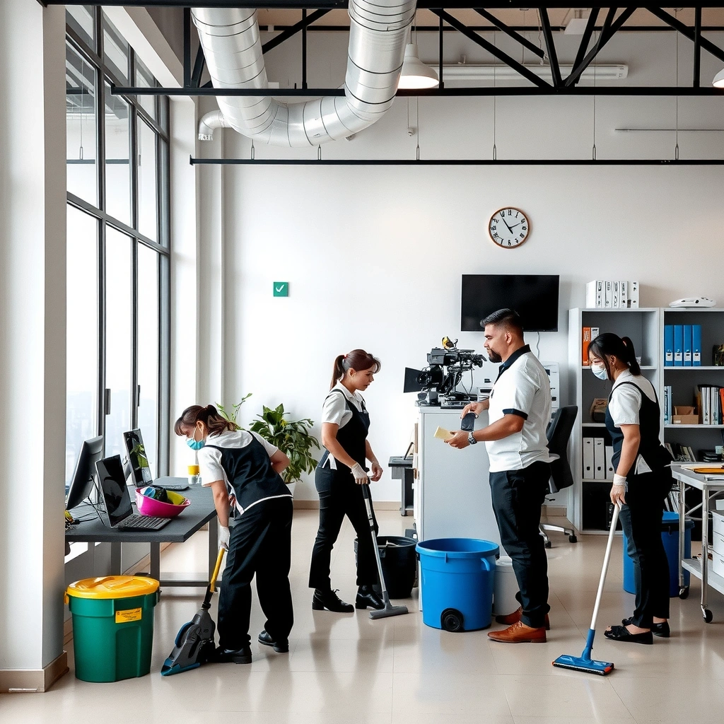 Professional cleaning team at work